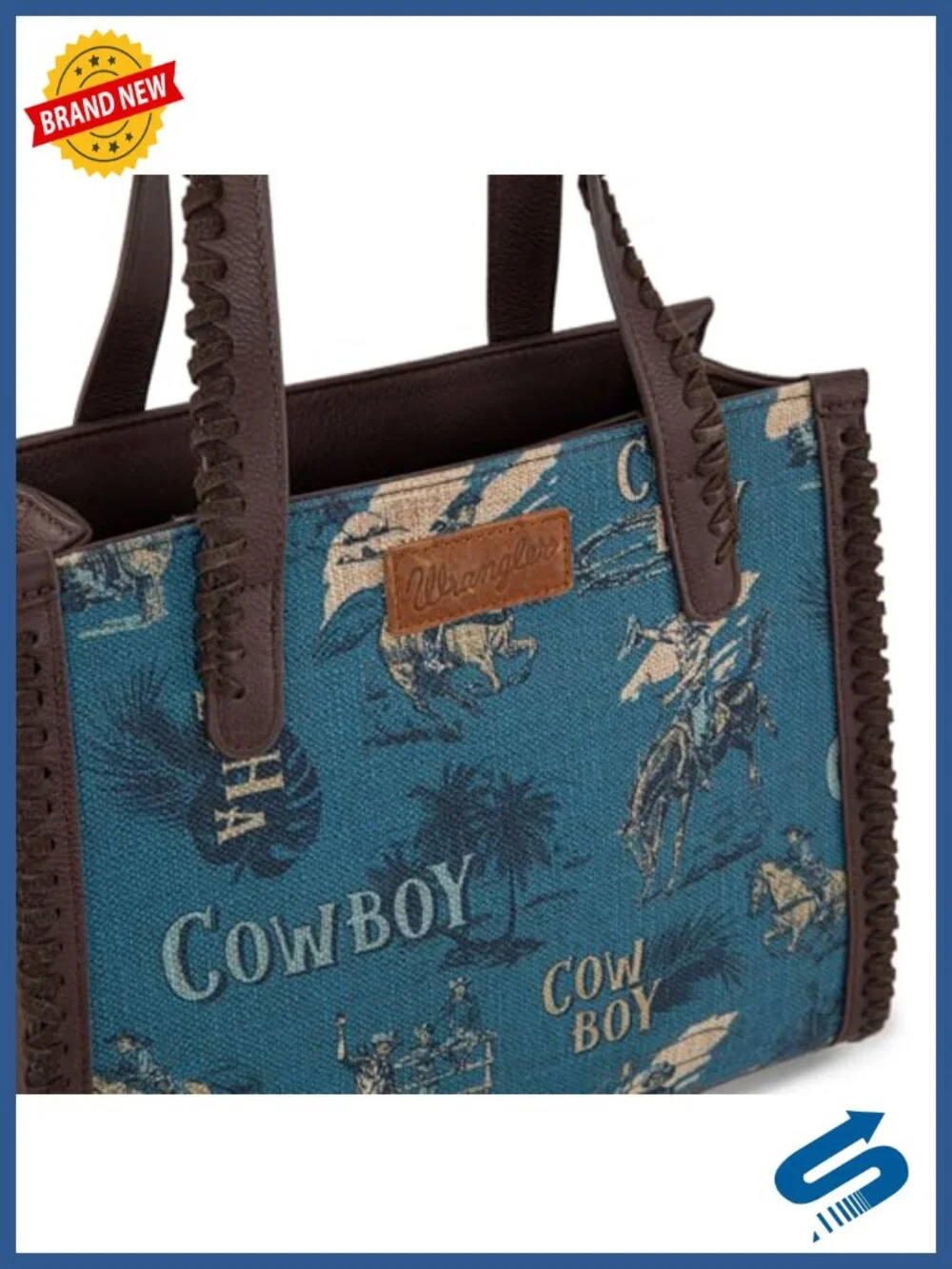 Western Cowboy Print Tote Crossbody Canvas Synthetic Leather